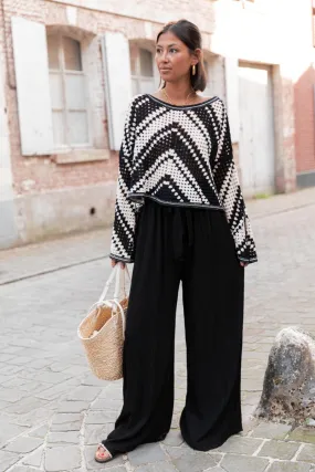 CHRISTIE Noir Top Crochet ecru court femme